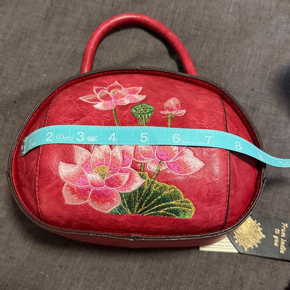 Red Floral Embroidered Round Crossbody Bag - Women
